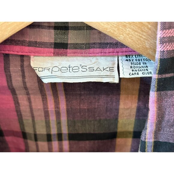 Vintage For Pete's Sake Purple Pink Plaid Linen Blazer 1980s Cottagecore Preppy - Picture 3 of 6